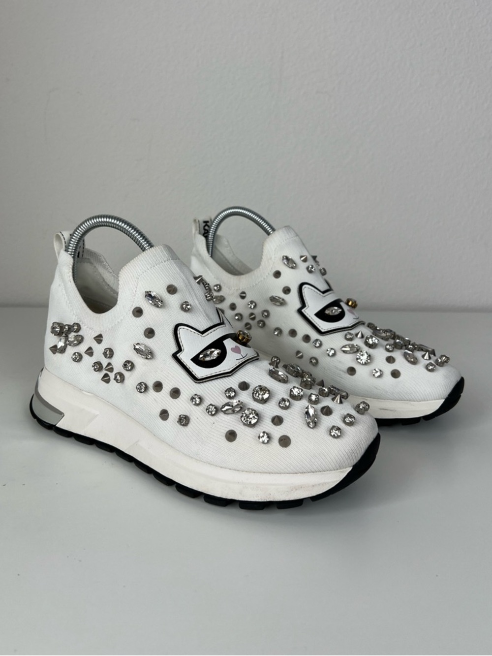 Karl Lagerfeld Malna Embellished Sneakers White Slip On Size US8/EU 38.5 Studded